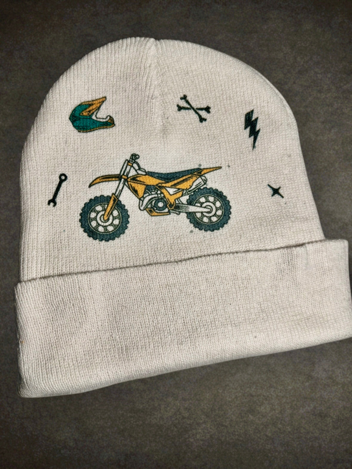 Dirtbike kids leatherette patch beanie