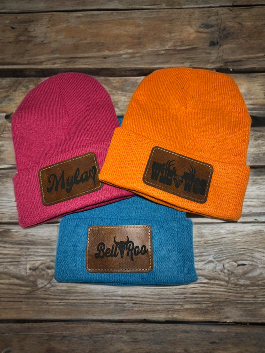 Custom Leather Patch Beanie