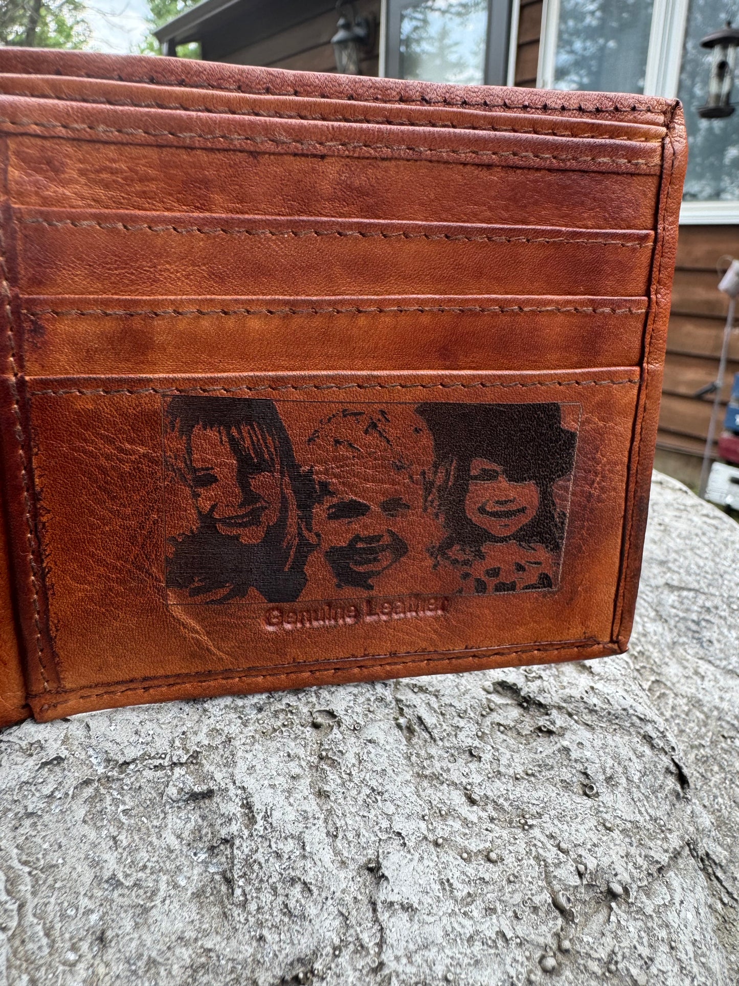 Custom engraved leather wallet