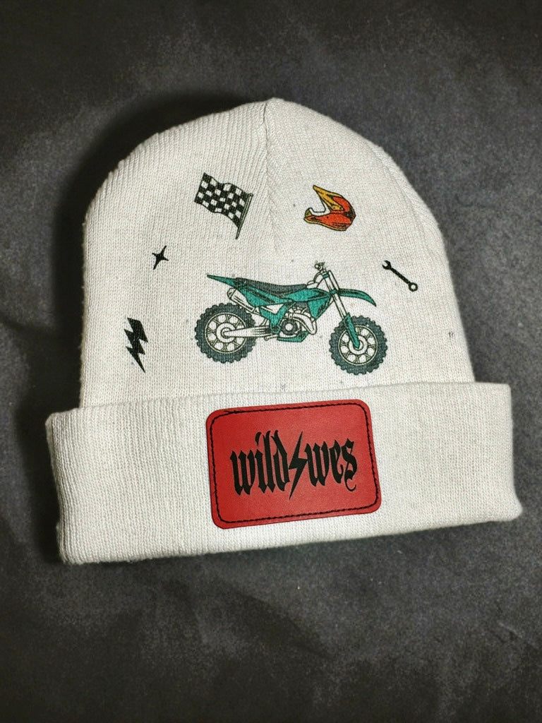Dirtbike kids leatherette patch beanie