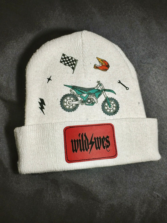 Dirtbike kids leatherette patch beanie